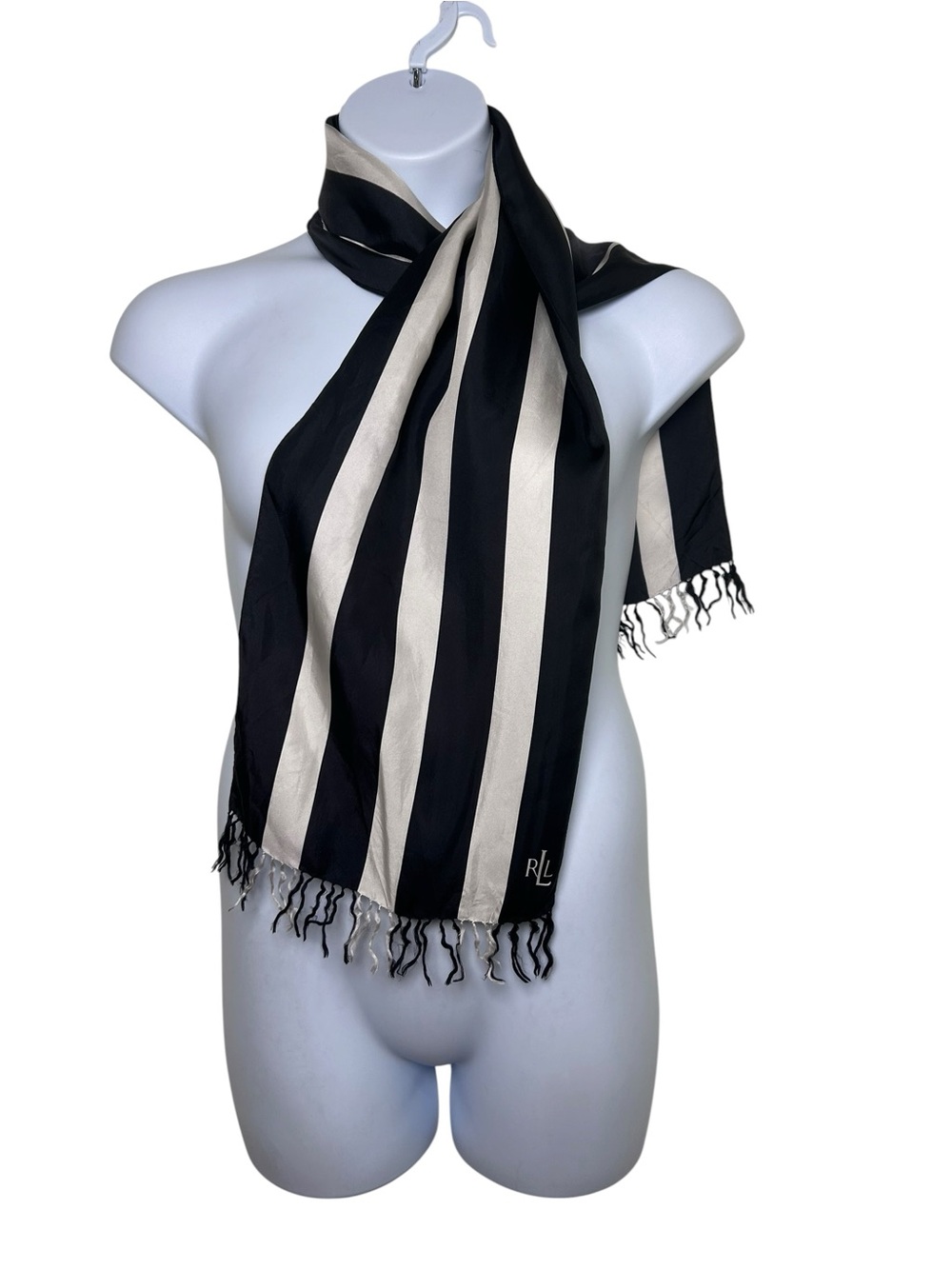 Lauren Ralph Lauren black white striped silk scarf old money preppy scarf tie